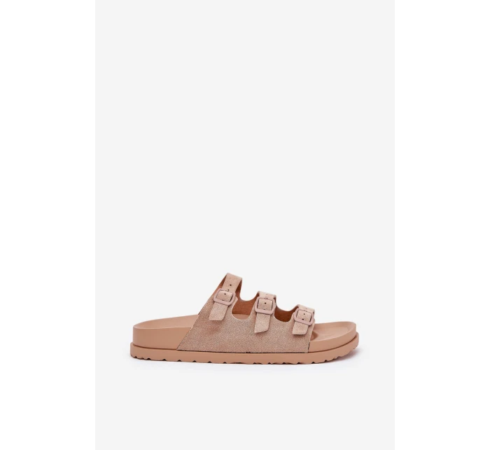 Klapki Damskie Z Paskami I Klamrami Beżowe Uliri