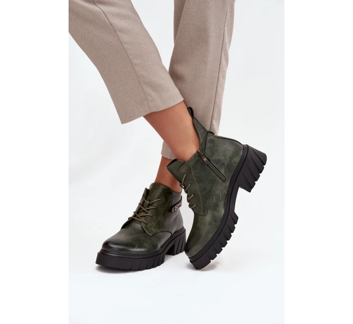 Niskie Ocieplane Botki Damskie Na Klocku Z Ozdobnym Paskiem Ciemnozielone Therisse Niskie Ocieplane Botki Damskie Na Klocku Z Ozdobnym Paskiem Ciemnozielone Therisse