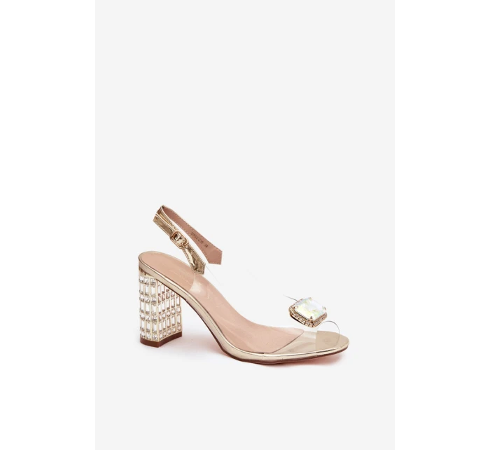 Průhledné sandály na sloupku s krystaly D&A model 21908373 zlaté - S.Barski