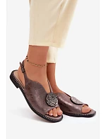 Dámské sandály na nízkém podpatku s ozdobou model 22133683 grafitové - S.Barski