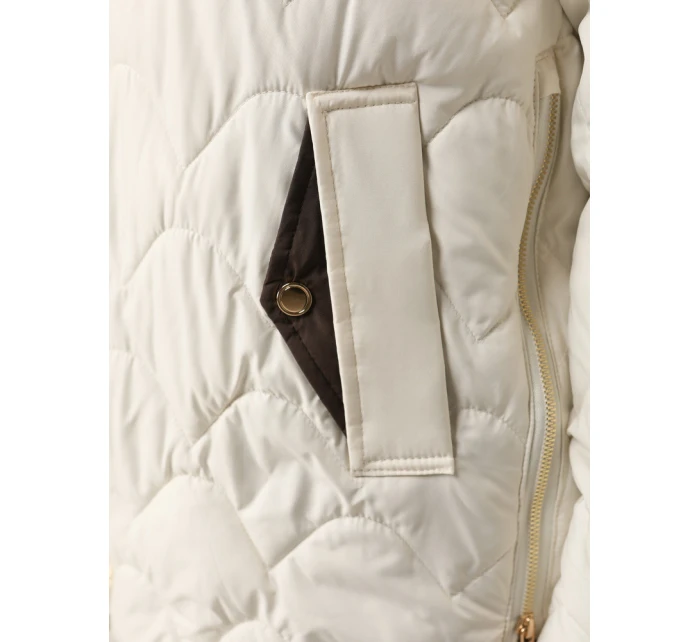 Dámska prešívaná prechodná bunda s odnímateľnou kapucňou ecru TY5624