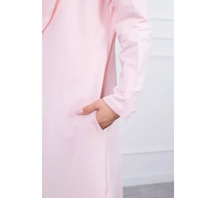 Dlouhý kabát s kapucí světle pudrově růžový