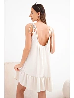 Dámské viskózové šaty na ramínkách s volánem a zavazováním béžová