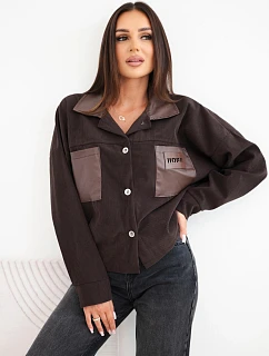 Dámská manšestrová bunda s kapsami a model 22347720 hnědá - K-Fashion