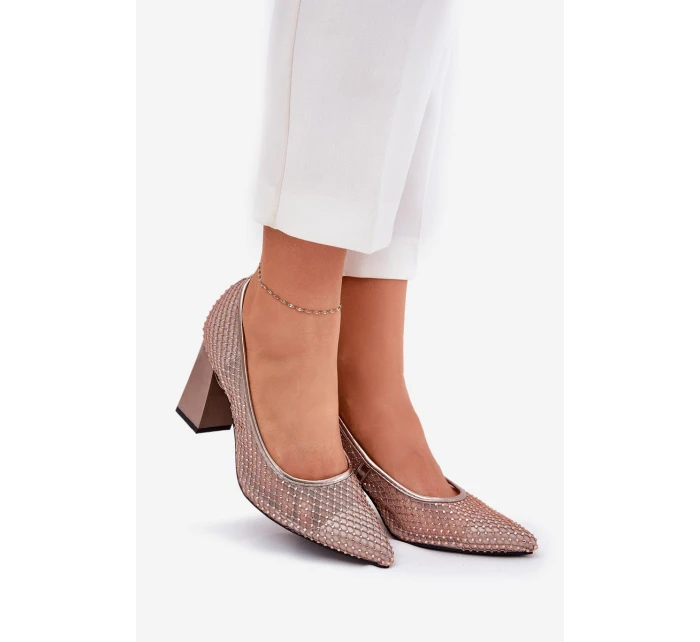 Zdobione Siateczkowe Czółenka Na Słupku Vinceza 62211 Beżowe