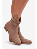 Dámské perforované kotníkové boty na podpatku Béžové model 22009787 - Boto