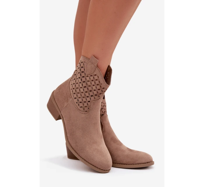 Dámské perforované kotníkové boty na podpatku Béžové model 22009787 - Boto