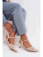 Dámské sandály na podpatku s síťkou světle béžové Brilora