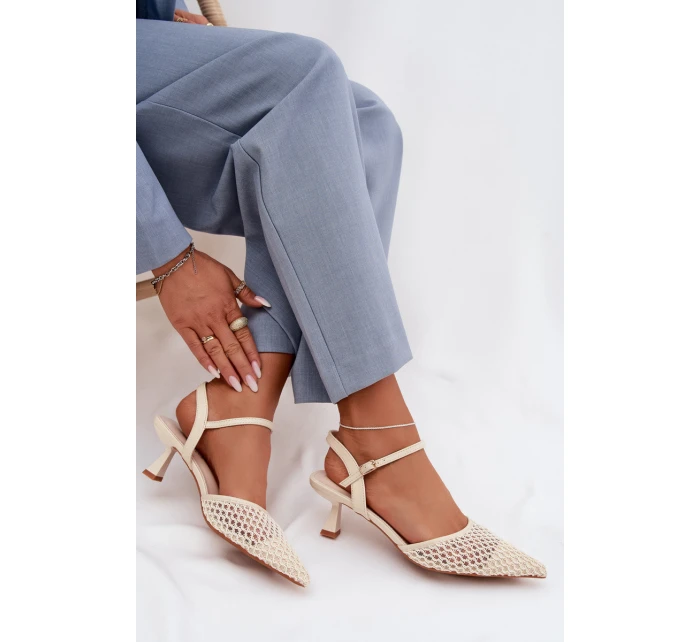 Dámské sandály na podpatku s síťkou světle béžové Brilora