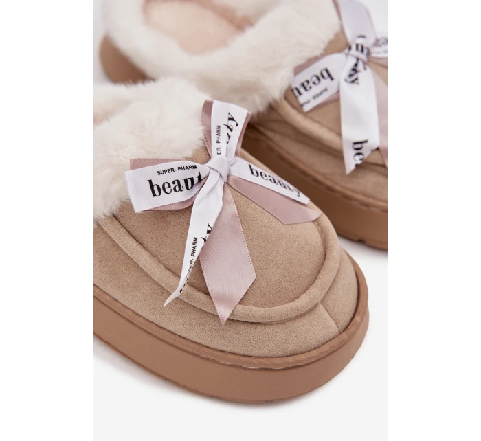 Dámske papuče s kožušinou a mašľou Fenella - béžové Dámske papuče s kožušinou a mašľou Fenella - béžové
