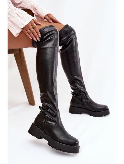 Dámske čižmy nad kolená s kamienkami Rivessa - čierne