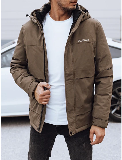 Kurtka męska zimowa z kapturem jasnobrązowa FashionStreet TX4911
