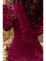 Dámské krajkové šaty v bordó barvě s dlouhými rukávy a výstřihem model 6394168 - numoco