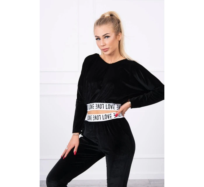 Velúrová súprava s kapucňou čierna