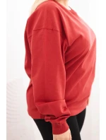 Dámske Plus veľkosť bavlnené základné kolo krku mikina bordová Dámske Plus veľkosť bavlnené základné kolo krku mikina bordová