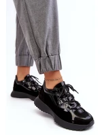 Kožené lakované dámské sportovní boty model 21638323 Černé - Zazoo