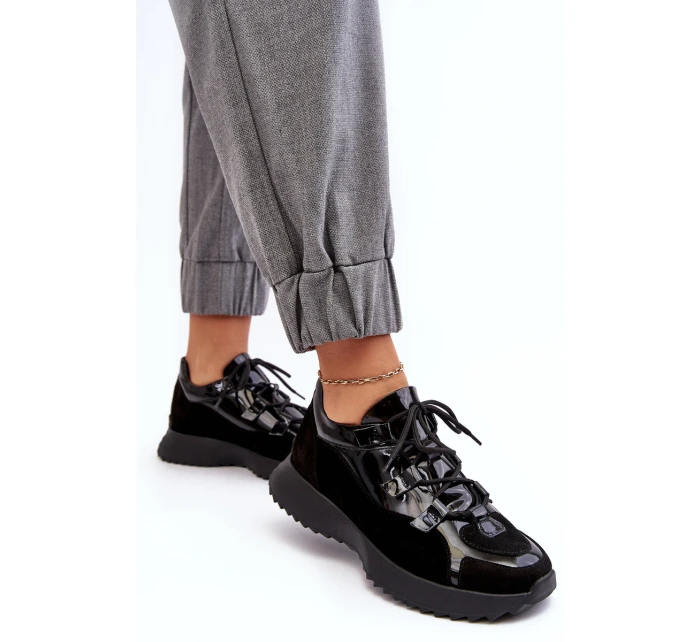 Kožené lakované dámské sportovní boty model 21638323 Černé - Zazoo