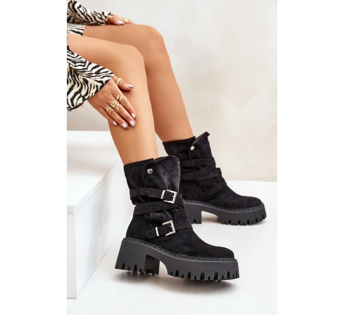 Botki Damskie Na Masywnym Obcasie Z Klamrami I Paskiem Czarne Nerelisa Botki Damskie Na Masywnym Obcasie Z Klamrami I Paskiem Czarne Nerelisa