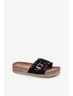 Klapki Damskie Na Platformie Z Klamrą I Ćwiekami Czarne Nusithia