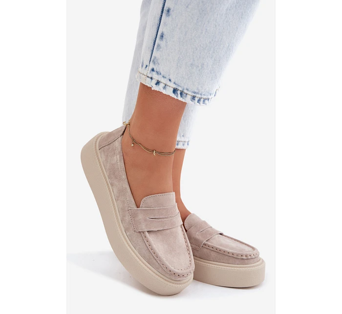 Mokasiny z přírodního semiše na platformě Vinceza Béžové Mokasiny z přírodního semiše na platformě Vinceza Béžové