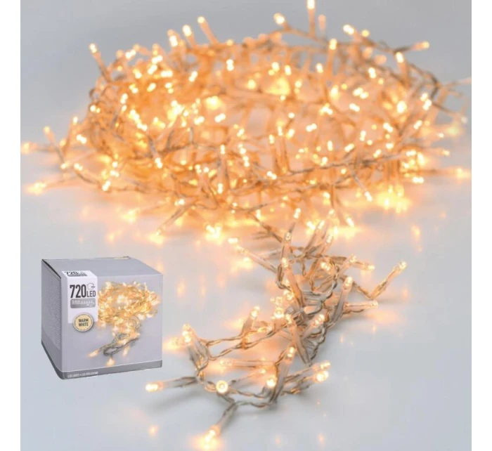 VIANOČNÝ STROMČEK SVETELNÁ REŤAZ 720 VIEDLA TEPLÁ BIELA PRIEHĽADNÝ DRÔT