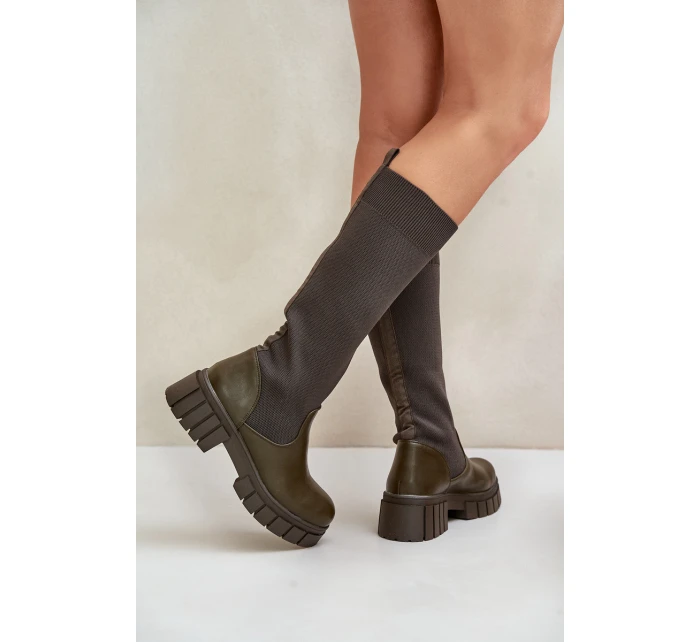 Kozačky S  Na Plochém Podpatku Světle Béžové model 21679905 - Boto