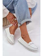 Płaskie Skórzane Mokasyny Z Ozdobą S.Barski LR51-547 Białe Płaskie Skórzane Mokasyny Z Ozdobą S.Barski LR51-547 Białe