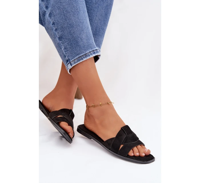 Dámské ploché sandály s pásky Eko semiš Černé Florane