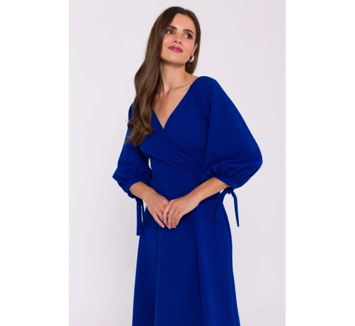 Rozšířené šaty s rukávy  modré model 20531362 - STYLOVE