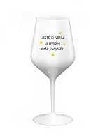 JUST MOMENT TO SEE THE GOLDEN FRIEND - biely nerozbitný pohár na víno 470 ml