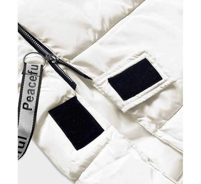 Dámska dlhá páperová bunda vo farbe ecru (AG3-3038)