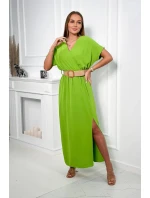 Dlhé šaty s ozdobným opaskom kiwi