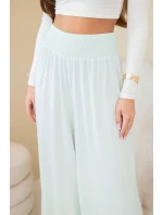 Dámske nohavice z viskózy s elastickým pásom mätovej farby