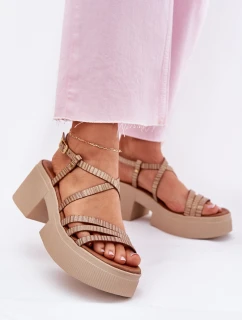 Skórzane Sandały Damskie Maciejka 06990-25 Złote