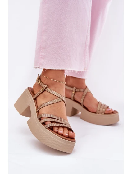 Skórzane Sandały Damskie Maciejka 06990-25 Złote