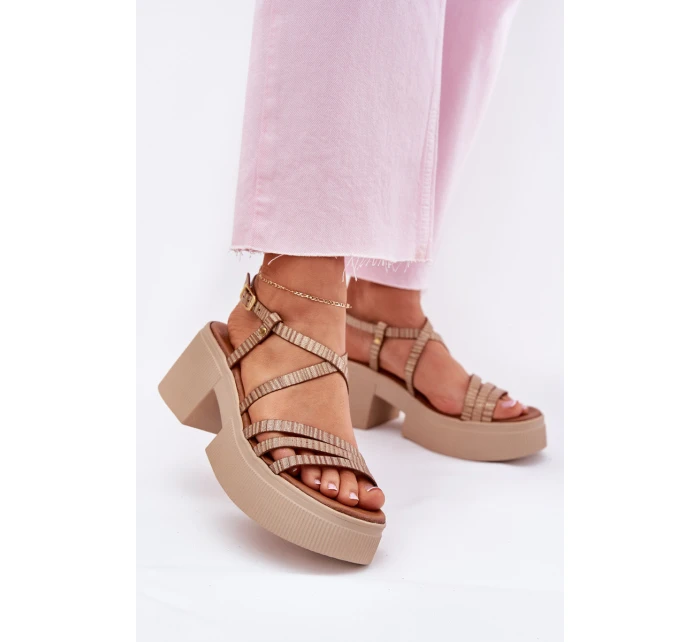 Skórzane Sandały Damskie Maciejka 06990-25 Złote