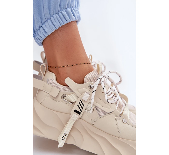 Kožené dámské tenisky model 22095164 Béžové - Goe