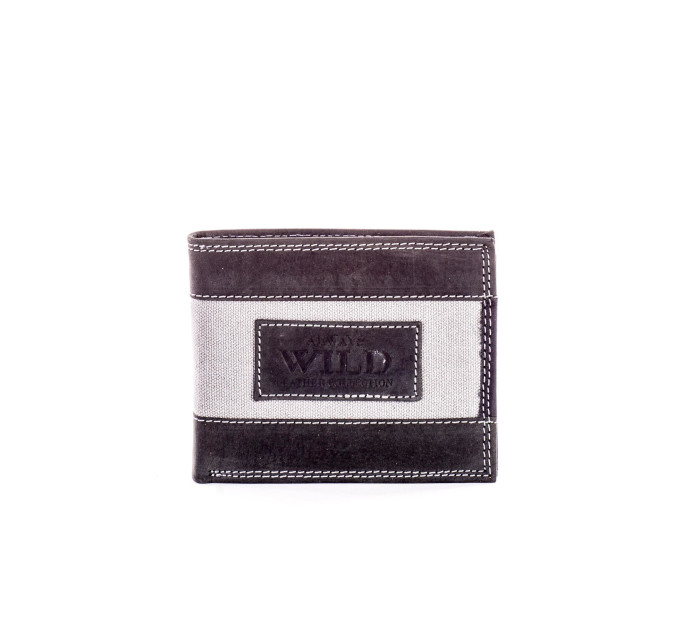 Čierna kožená peňaženka pre mužov s textilným modulom