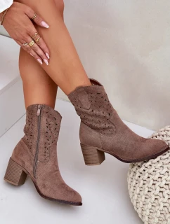 Dámske kožené členkové topánky s podpätkom vo westernovom štýle S.Barski - hnedé