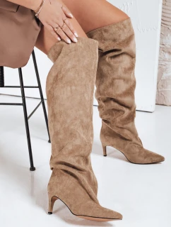 Dámske čižmy s vrásčitým zvrškom z béžového semišu FashionStreet ZY1100