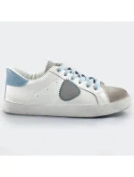 Bielo-svetlo modré dámske tenisky trampky z rôznych spojených materiálov (1088)