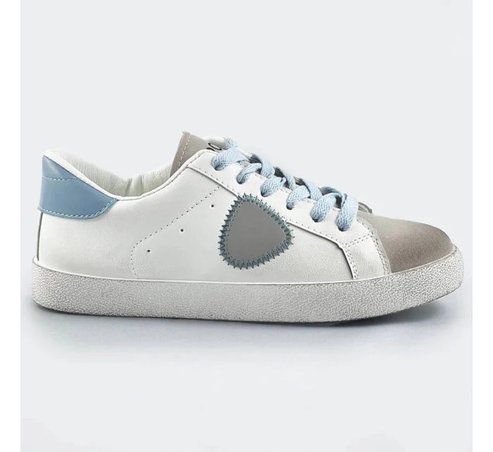 Bielo-svetlo modré dámske tenisky trampky z rôznych spojených materiálov (1088)