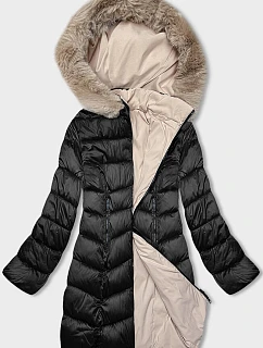 Černobéžová oboustranná dámská zimní bunda s kapucí model 21246405 - S'WEST
