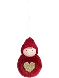 DEKORATÍVNA BÁBIKA SO SRDIEČKOM 8CM S KLOBÚKOM A KOŽUŠINOU ČERVENÁ