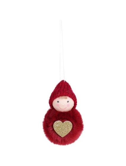 DEKORATÍVNA BÁBIKA SO SRDIEČKOM 8CM S KLOBÚKOM A KOŽUŠINOU ČERVENÁ