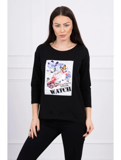 Halenka s grafikou 3D Watch černá Halenka s grafikou 3D Watch černá