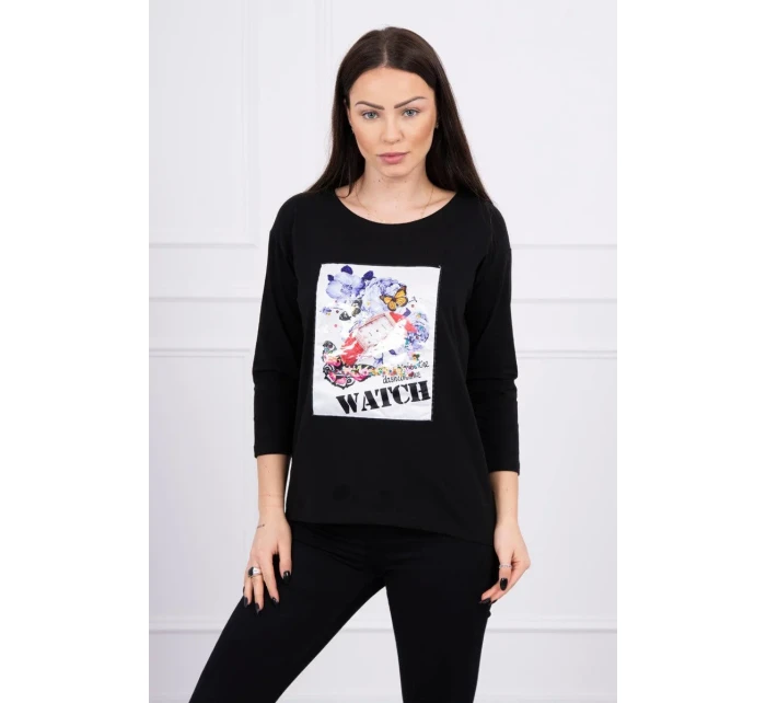 Halenka s grafikou 3D Watch černá Halenka s grafikou 3D Watch černá