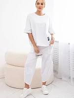 Súprava bavlnená blúzka + nohavice biela