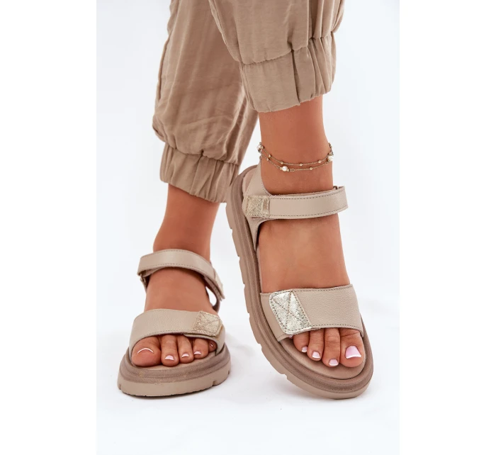 Dámské Kožené Sandály Na Platformě Béžové model 21697428 - Zazoo