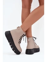 Skórzane Ocieplane Botki Damskie Na Platformie Vinceza 66803 Beżowe